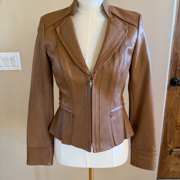 Tan Leather WHBM leather jacket, size XS - Picture 2 of 4